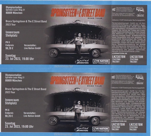 Bruce Springsteen Olympiastadion München 2 Tickets Stehplatz Innenraum 23.07. 23