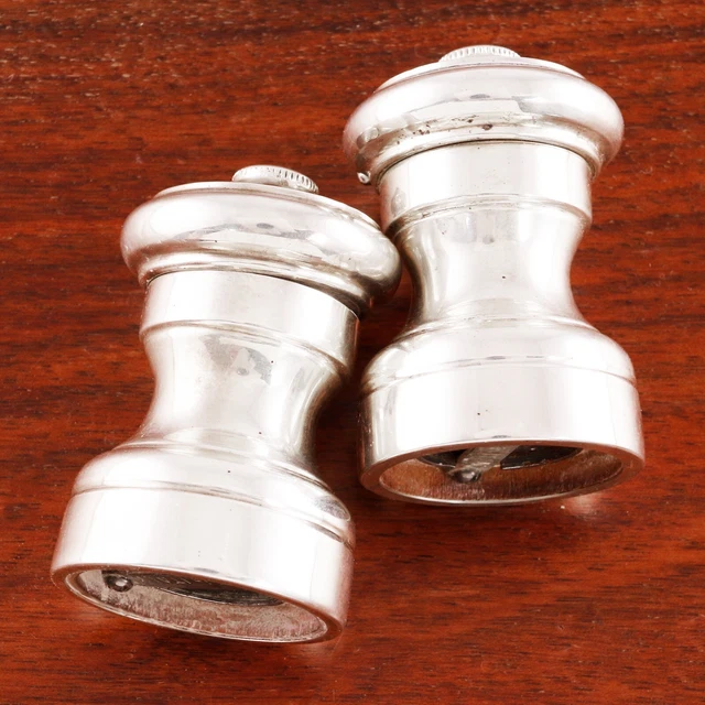 2 Italian Sterling Silver & Wood Pepper Mill Grinders Refined 20Thc No Monogram