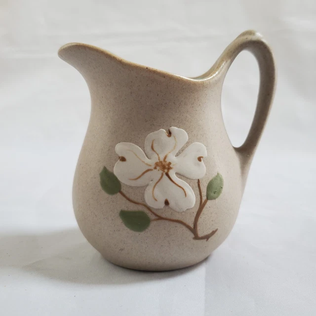 Pigeon Forge Art Pottery Creamer Pitcher Dogwood Flower Blue Glaze Tennessee