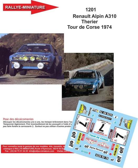 Décalcomanies 1/32 Alpine Renault A310 Manzagol Tour De Corse 1976 - Neuf