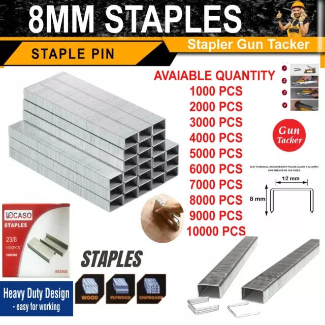 1000pc Pack Heavy Duty 8mm Staples Staple Gun Tacker Upholstery Pins For  Stapler