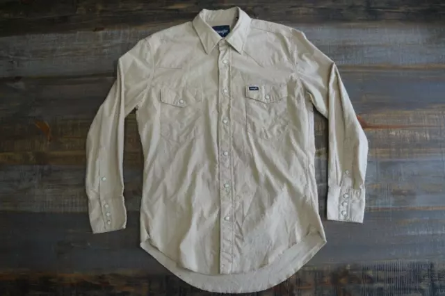 Wrangler Pearl Snap Western Shirt Mens M Chambray Khaki Tan Beige