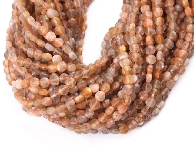 AAA Pêche Pierre de Lune Gemme 3mm-4mm Pièce Forme Checker Coupe Facettes Perles