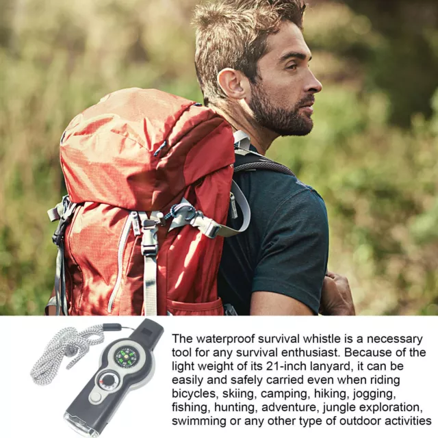 7 in1 Whistle W/ Compass&Thermometer Outdoor Emergency Survival Gear W/String 2