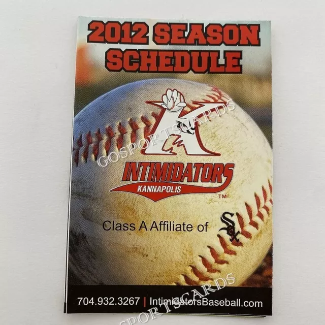 2012 KANNAPOLIS INTIMIDATORS Pocket Schedule White Sox Minor League