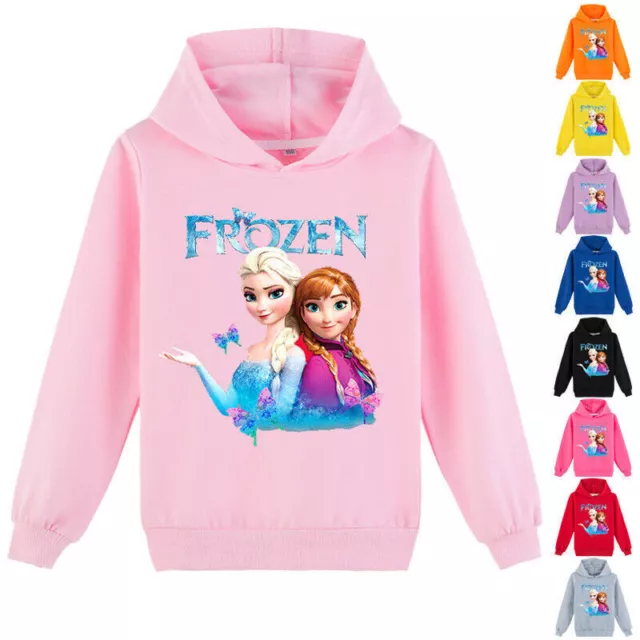 Kids Girls Frozen Top Sweatshirt Hoodie Hoody Jumper Pullover Casual Tops 2-15Y