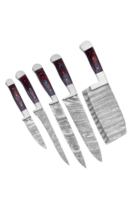 Damascus Steel Knife Set of 5 Custom Handmade Forged Chef Kitchen Regular Knives