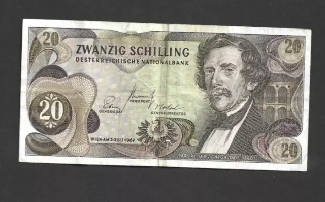 20 Schilling Very Fine  Banknote From  Austria 1967  Pick-142