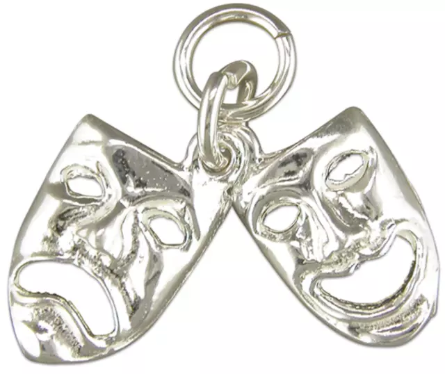 Silver Pendant Charm Comedy Tragedy Theatre Mask   925 Sterling Silver