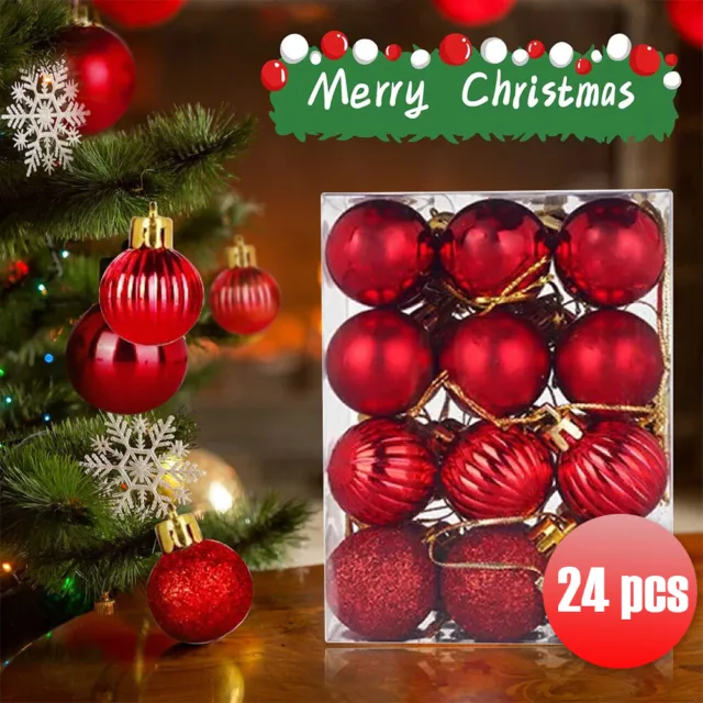 3cm Baubles Christmas Balls Tree Decor Glitter Xmas Party DIY Ornament 24pcs