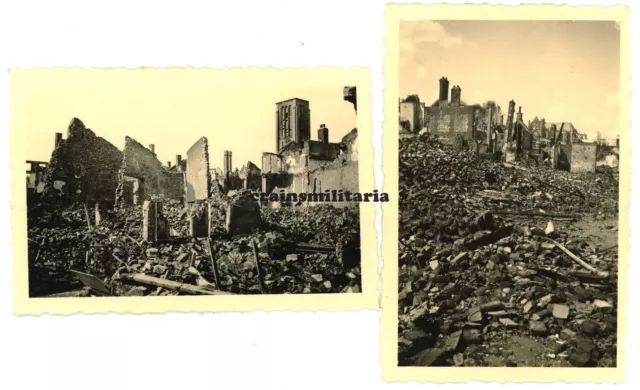 2x Orig. Foto zerstörte Stadt in Frankreich 1940 Amiens Laon Rouen Evreux Kirche