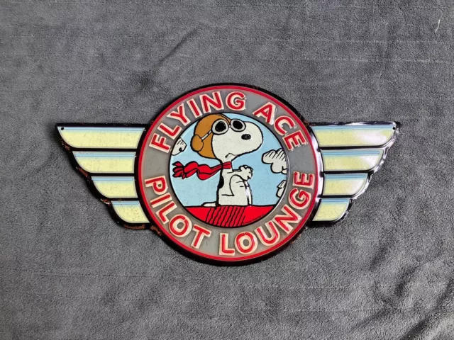 Snoopy Sign Flying Ace Pilot Lounge Red Baron Tin Metal Peanuts