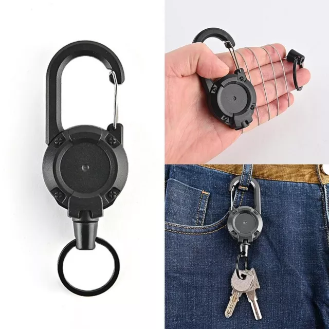 1x Retractable Men Keychain Anti-theft Heavy Duty Keyring Keyfob Car Accessories