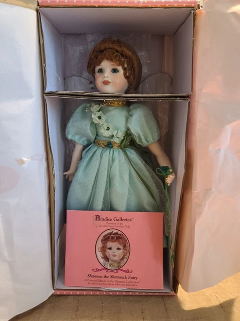 Paradise Gallery “Shannon The Shamrock Fairy” 13" Porcelain Doll NOB W/ COA #