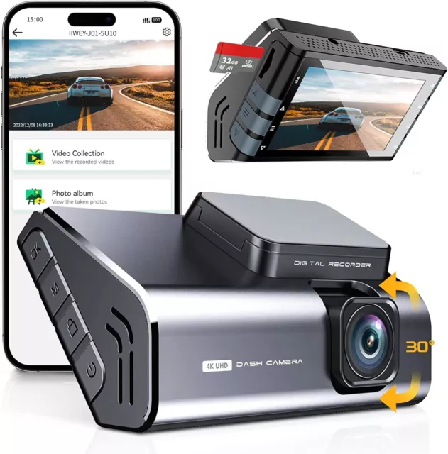 IIWEY 4K Dash Cam Front with WiFi, Compact Aluminum Alloy Body Car Cam, 3 Inch