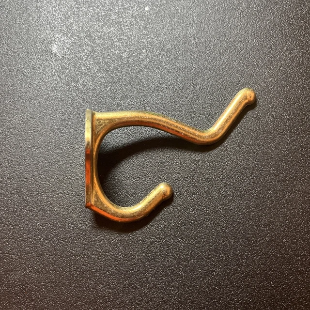 (2) Vintage Brass Double Wall Hook - Coat Hat Clothes Hanger