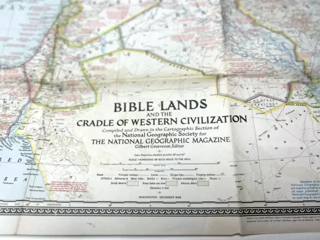 1946 MAP ATLAS National Geographic Magazine BIBLE LANDS WESTERN CIVILIZATION