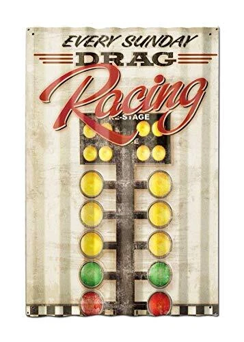 Metal Tin Signs Drag Racing Corrugated 12 x 16 Inch Pub Bar Poster In...
