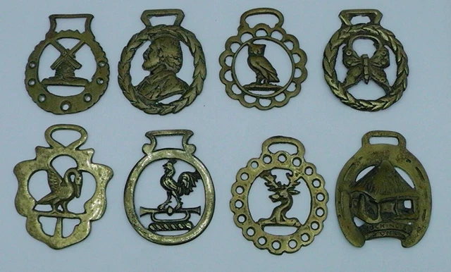 Horse Brasses, Owl, Stork, Stags Head, Cockerel, Butterfly, Man's Head