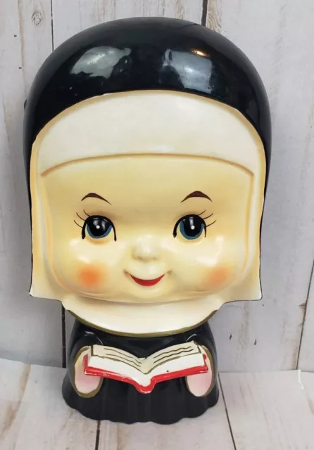 Howard Holt Flat Big Head Nun Vintage Figurine 1950s 60s Rare 6 3/4" High