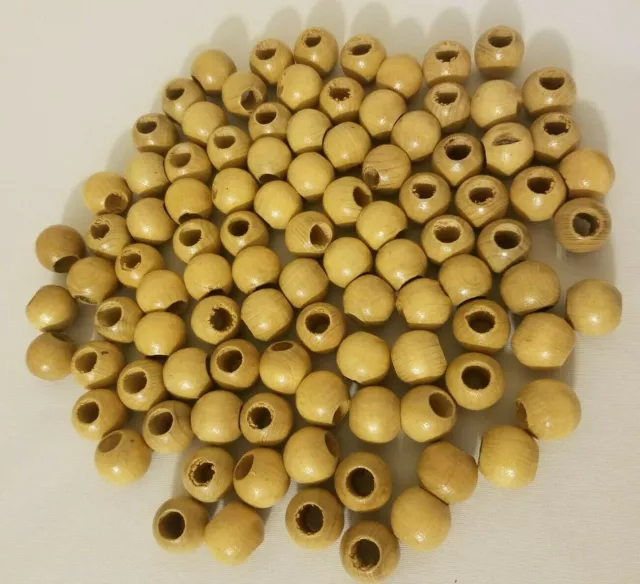 Lot of 100 Vintage Natural Wood Macrame Craft Beads 7/8" Inch 22mm Round Large