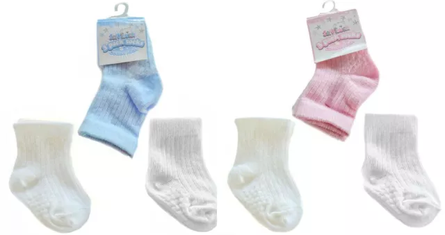 3 Pairs Pack Baby Girl Boy Ribbed Socks Pink Blue Triple Pack - Soft Touch