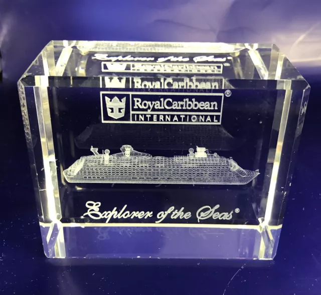 Royal Caribbean Explorer Of The Seas 3D ETCHED Crystal Block Paperweight No Box