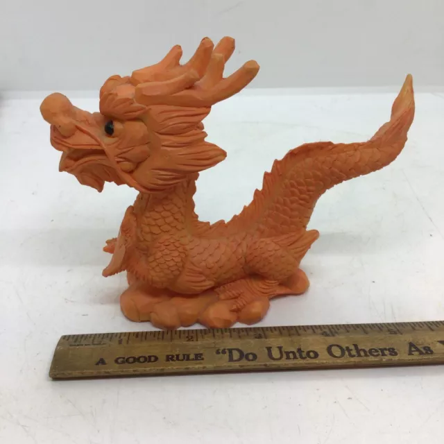 Traditional Ancient Chinese Copper Dragon Statue Feng Shui Myth Resin 6” Long