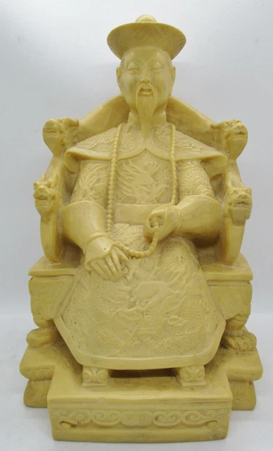 Antique Chinese Carved Stone Seated Qianlong Emperor Sculpture on Dragon Throne