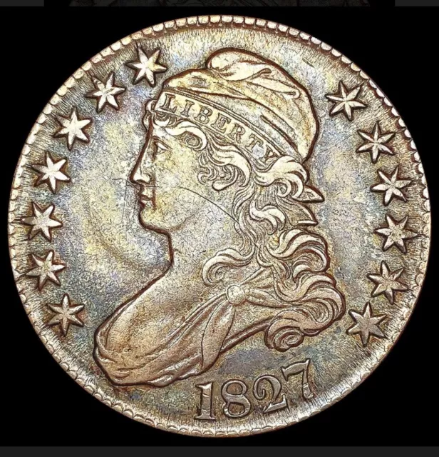 1827 SQ. BASE 2 CAPPED BUST HALF DOLLAR 50C *XF Details* Beauty : Free Shipping