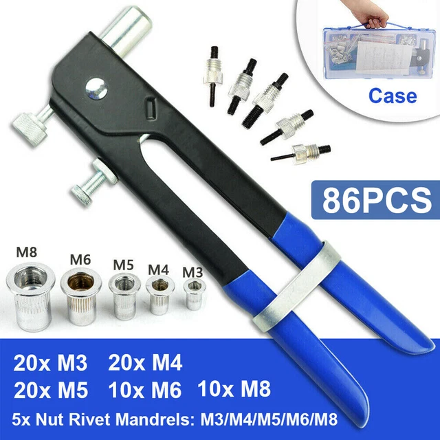 87PCS RIVNUT RIVET Gun Nut Set Rivnuts Nutsert Insert Tool Kit M3/M4/M5