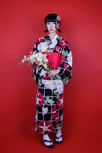 Traditional Japanese Floral Kimono Women's Bath Yukata Vintage Cosplay Costume 5