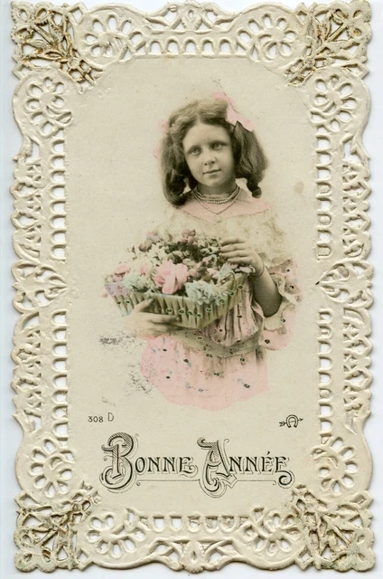 CPA CARTE POSTALE fantaisie Bonne Année jeune fille et ses Fleurs EUR 1,99 - FR