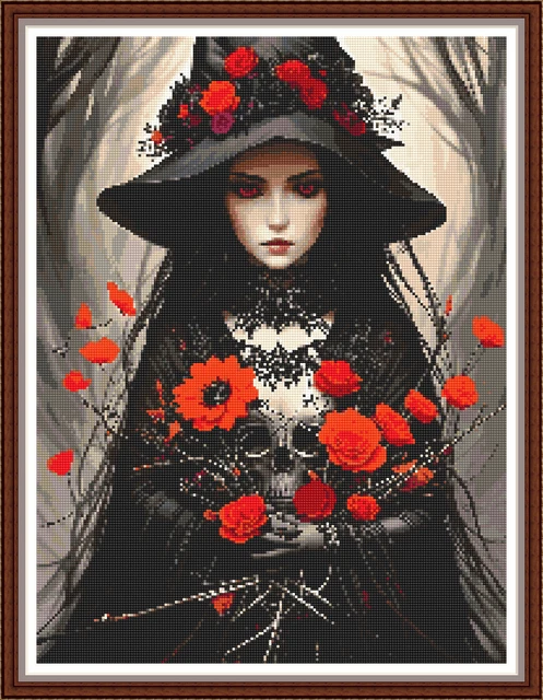 "PATRÓN DE PUNTADA DE ROSA CRUZ CELTA ""AMAPOLA BRUJA"" - 33x44cms en llave aida-DMC 14 quilates"