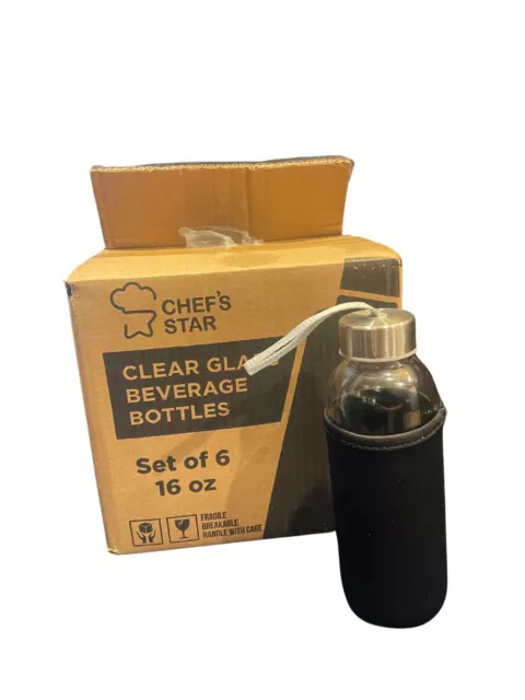 6 Chef’s Star Clear 16oz Glass Beverage Bottles