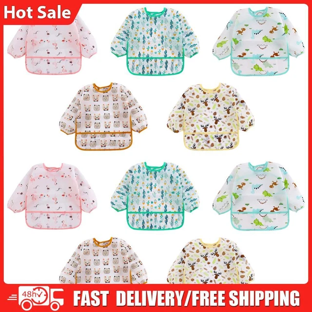 Baby Feeding Bibs Kids Waterproof Long Sleeve Feeding Apron Children One Piece