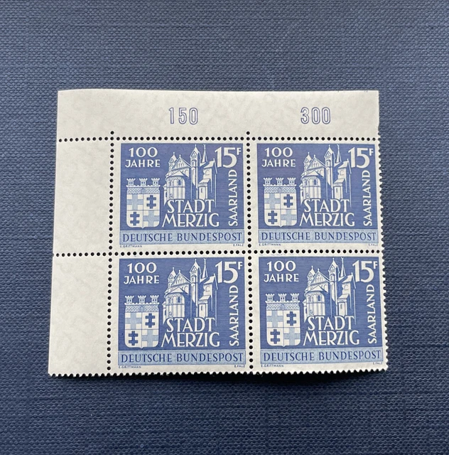 Saarland OPD 1957 Mi.-Nr. 401, Quartett Br. l / oben Bogenecke, postfrisch**