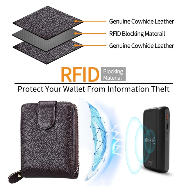 Men Women Wallet Genuine Leather RFID Zip Around Bifold Credit Card Holder Purse 20