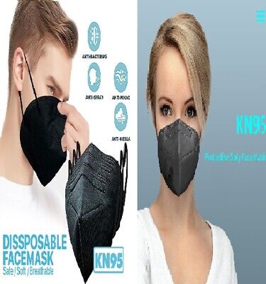 1-200 Black KN95 Face Mask 5 Layer Medical C.E Approval Safety FFP2 Respirator