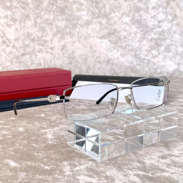 Authentic Cartier Eyeglasses Eyewear Silver C Décor Frame 54-16-135 with Case