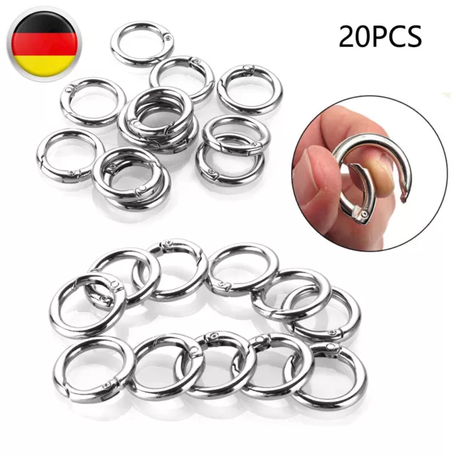 20X Rundkarabiner Satz Edelstahl Schnappfeder Verbinder, Schlüssel Ring Buckle~