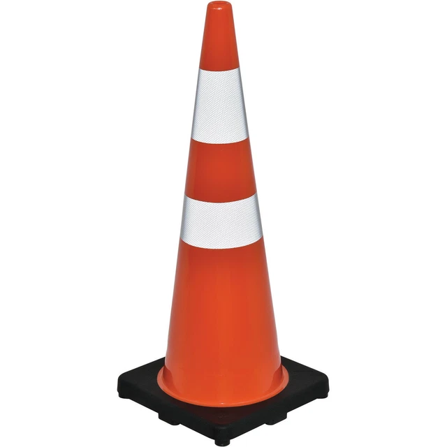 36" Reflective Traffic Cone, Black Base, 10 lbs