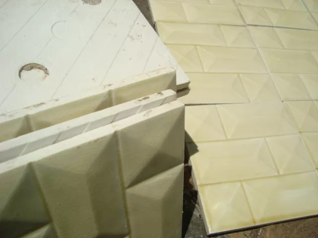 Lot of 30 White Cream 6x6 embosed brick shape Antique Majolica Art Nouveau tiles