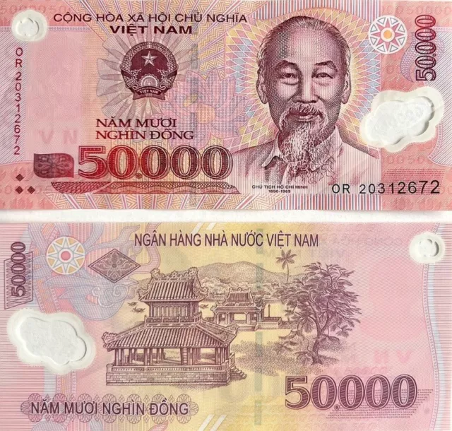 50,000 Vietnam Dong VND CIRCULATED Banknote Currency Polymer Banknote, 1 piece