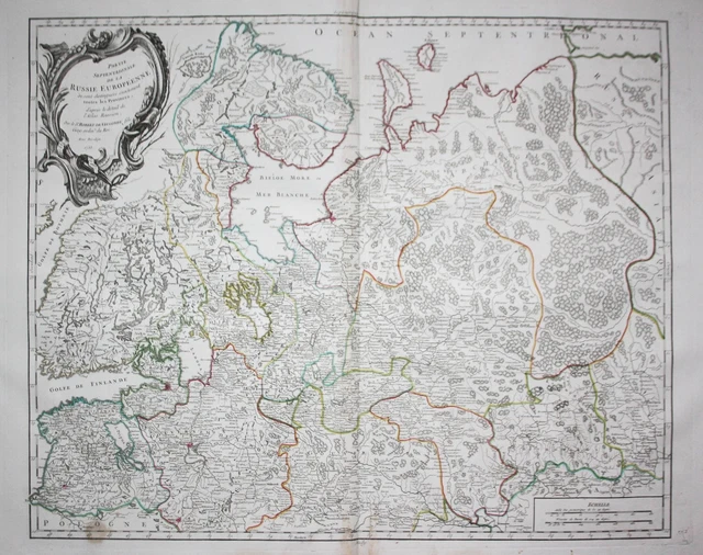 Russia Estonia Finland Russia Vaugondy Mappa Incisione Engraving 1753