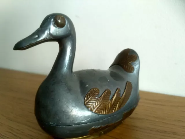 Vintage Pewter with Brass Duck Trinket Box