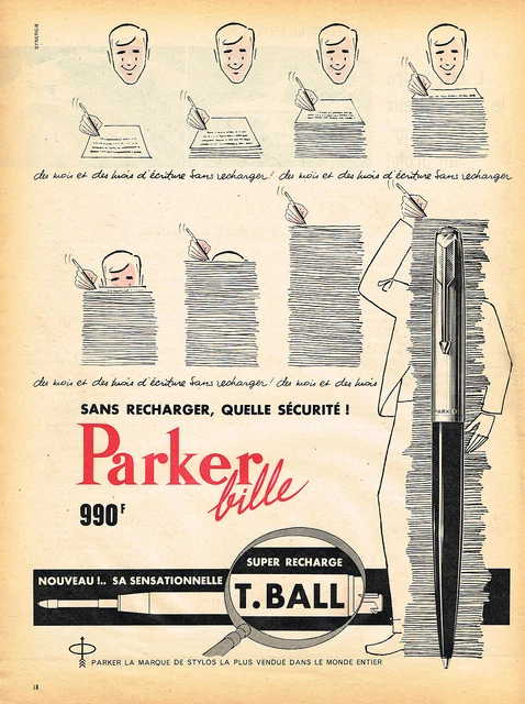PUBLICITE ADVERTISING 124  1959  PARKER  stylo bille  T. BALL