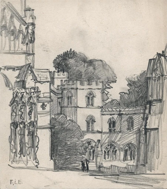 FRANK LEWIS EMANUEL (1865-1948) Pencil Drawing STREET SCENE LEDBURY - 1945