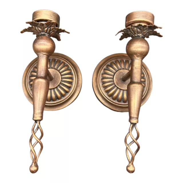 Pair of Metal Bronze Copper Finish Wall Scones Candlestick Candle Holders 11.5"