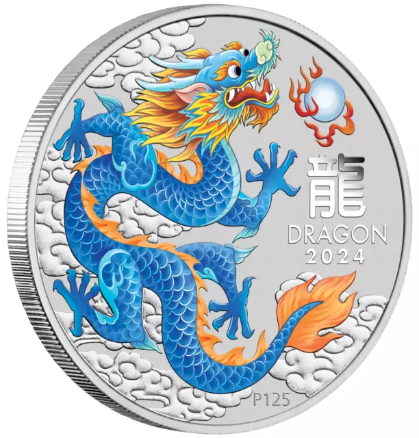 2024 Lunar Year of the Dragon 1oz BLUE Silver $1 Coin PERTH STAMP AND COIN SHOW 2